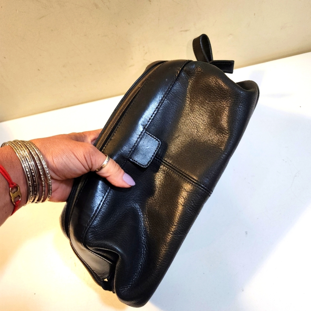 FOSSIL Vintage  Black Leather Toletry Pouch Case Travel Bag